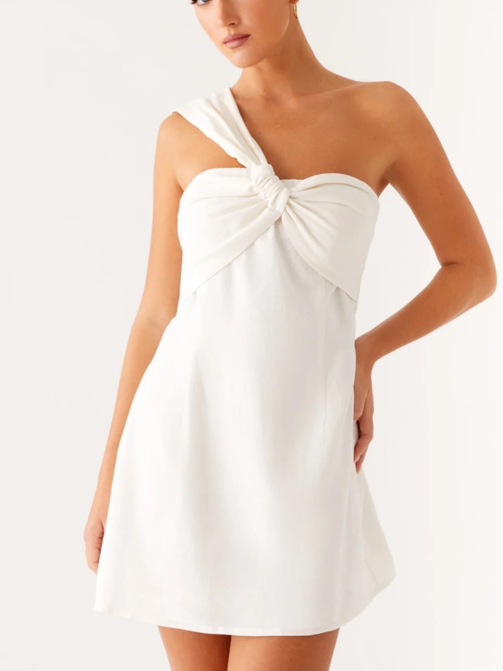 Peppermayo Kameron Linen One Shoulder Mini Dress White XS